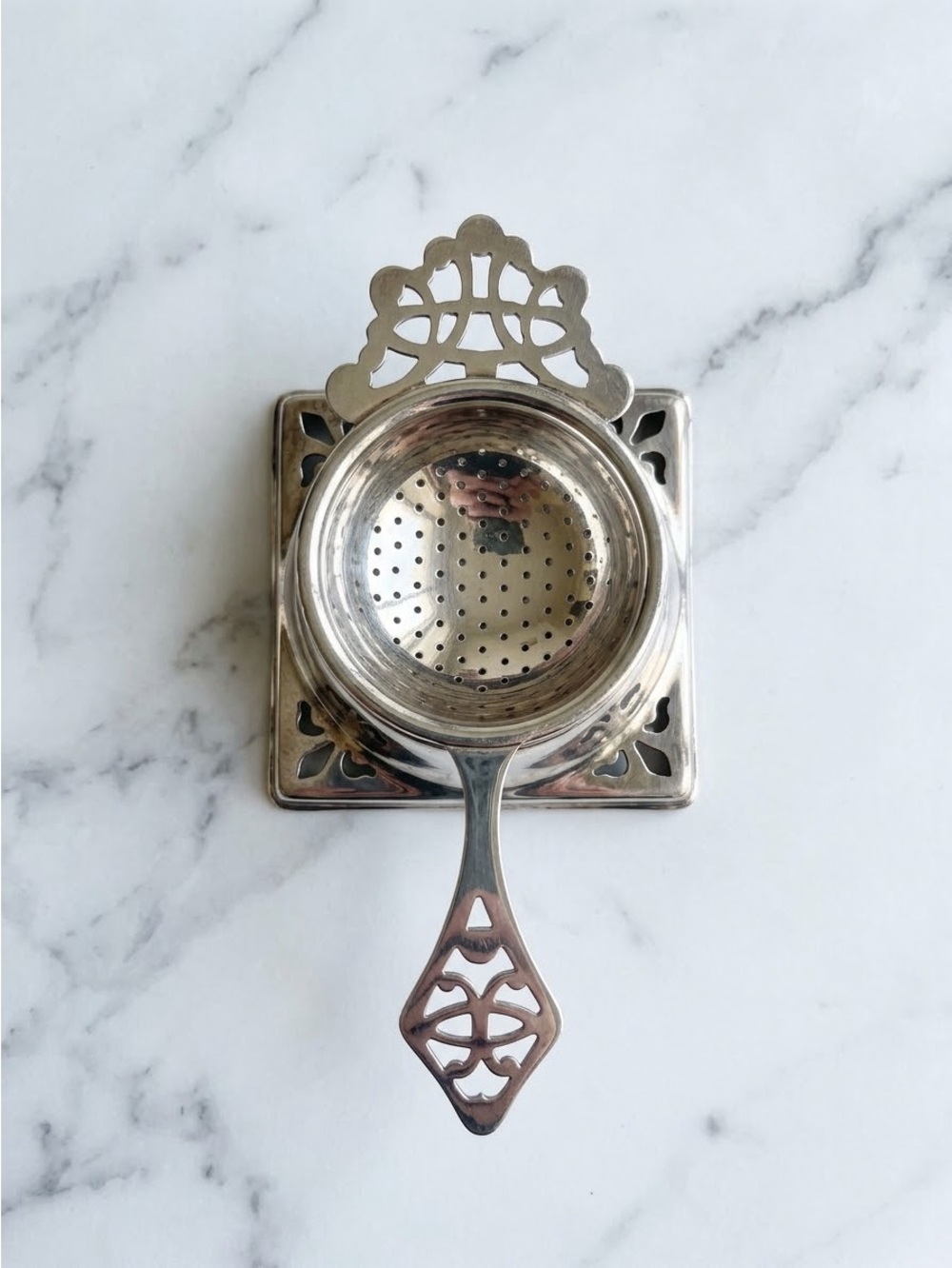 Vintage Silveplated Tea Strainer And Drip Plate For Loose Tea